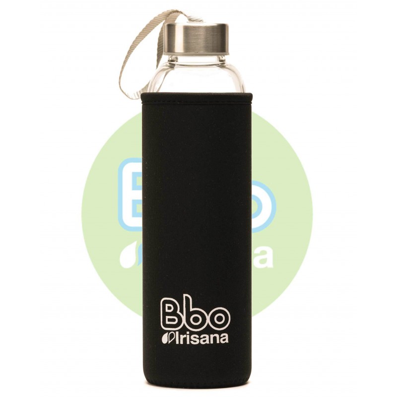 botella bbo negro borosilicato con neopreno 550 ml irisana