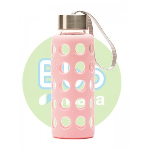 botella bbo rosa borosilicato con silicona 300 ml irisana